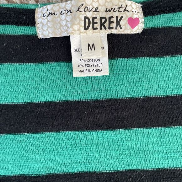 Retro Cap‎ Sleeve Dress M Green Marinière Stripes A-line I’m In Love with Derek - Picture 3 of 6